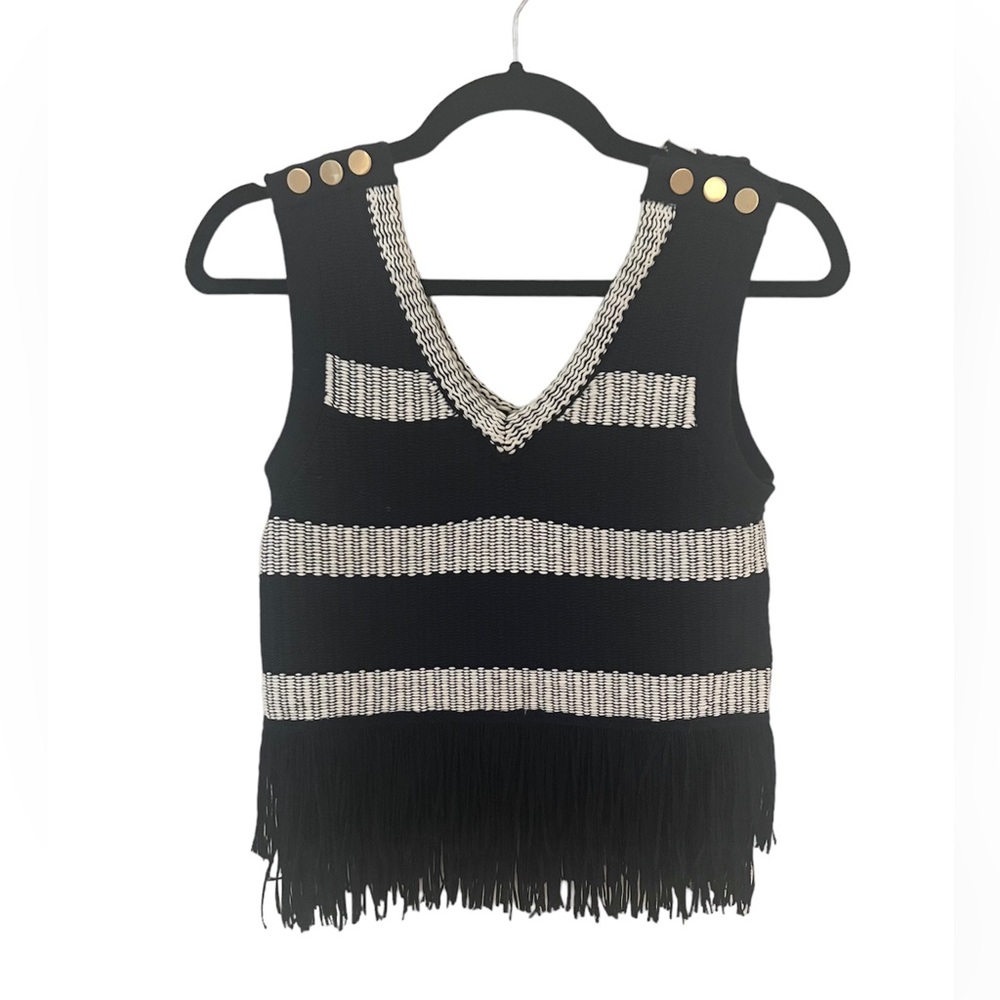 Club Monaco Fringe Knit Top - Navy Stripe - XS